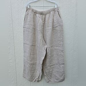 FLAX Linen Pants Beige Pockets Stretch Waist Womens 2G (22-24)